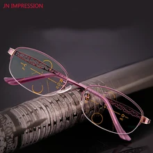 JN IMPRESSION модная овальная оправа, прогрессивные многофокальные очки для чтения, полуободные очки для дальней дальнозоркости