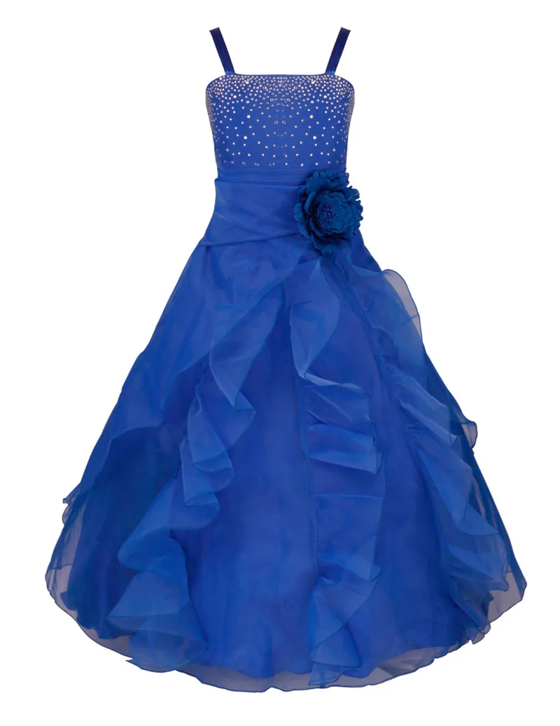 IEFiEL Платье с украшением в виде цветка для девочек платье принцессы для праздничных торжеств платье для свадебной церемонии платье-пачка для девочек 2-14 лет - Цвет: deep blue