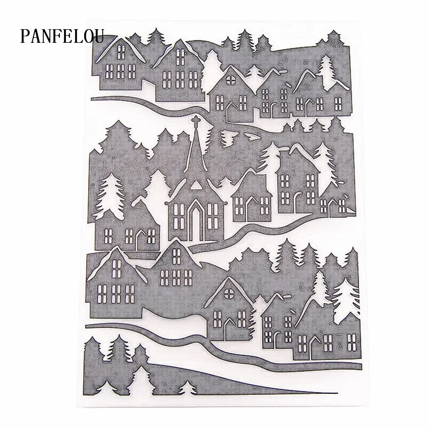 

PANFELOU Home village Embossing folders Plastic For Scrapbooking DIY Template Fondant Cake Photo Album Card Making