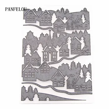 

PANFELOU Home village Embossing folders Plastic For Scrapbooking DIY Template Fondant Cake Photo Album Card Making
