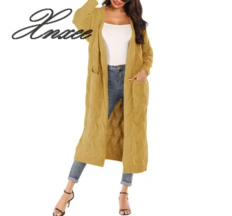 

Xnxee women's solid color snowflake stereo irregular large pocket rabbit plush thick sweater long coat