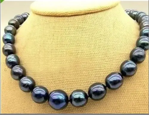 

ddh001434 Huge 18"12-15MM natural south sea genuine black pearl necklace goold luster