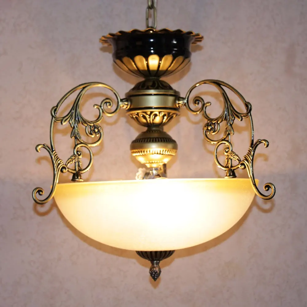 Vintage Europe Bronze Hallway Pendant Lamp Retro Glass Balcony Storage