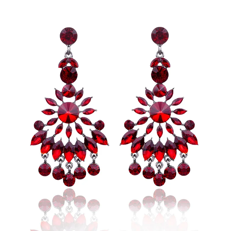

LUBOV Exaggerated Big Crystal Flower Drop Earrings Colorful Dangle Earrings Bohemian Women Party Jewelry Christmas Gift 2018