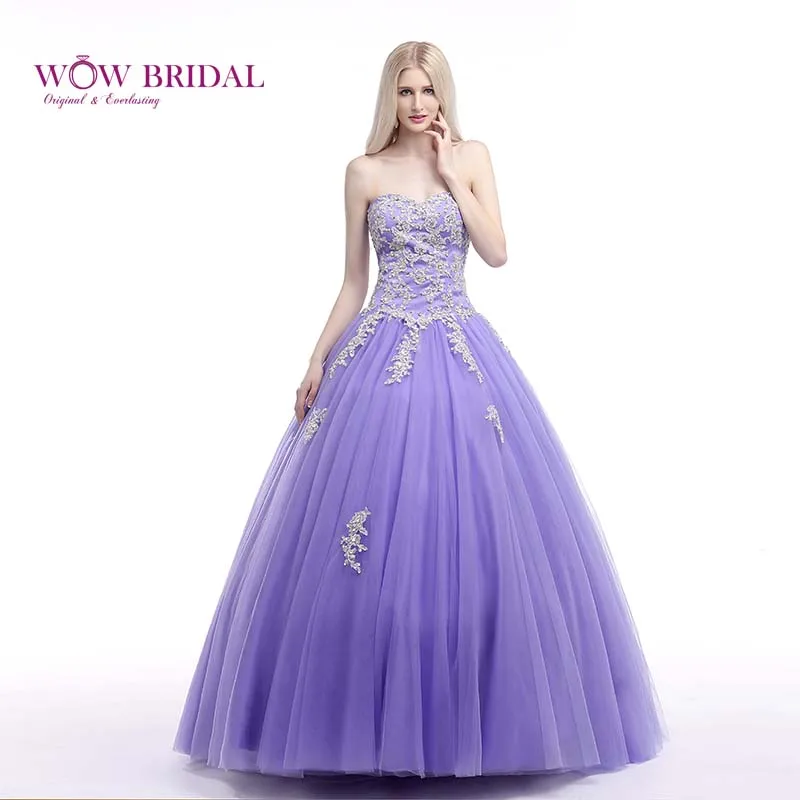 Wowbridal Изящные Quinceanera Платье Без Бретелек Вышивки Бисером Органзы Ruched Бальное платье Вечернее Платье - Цвет: Light Purple