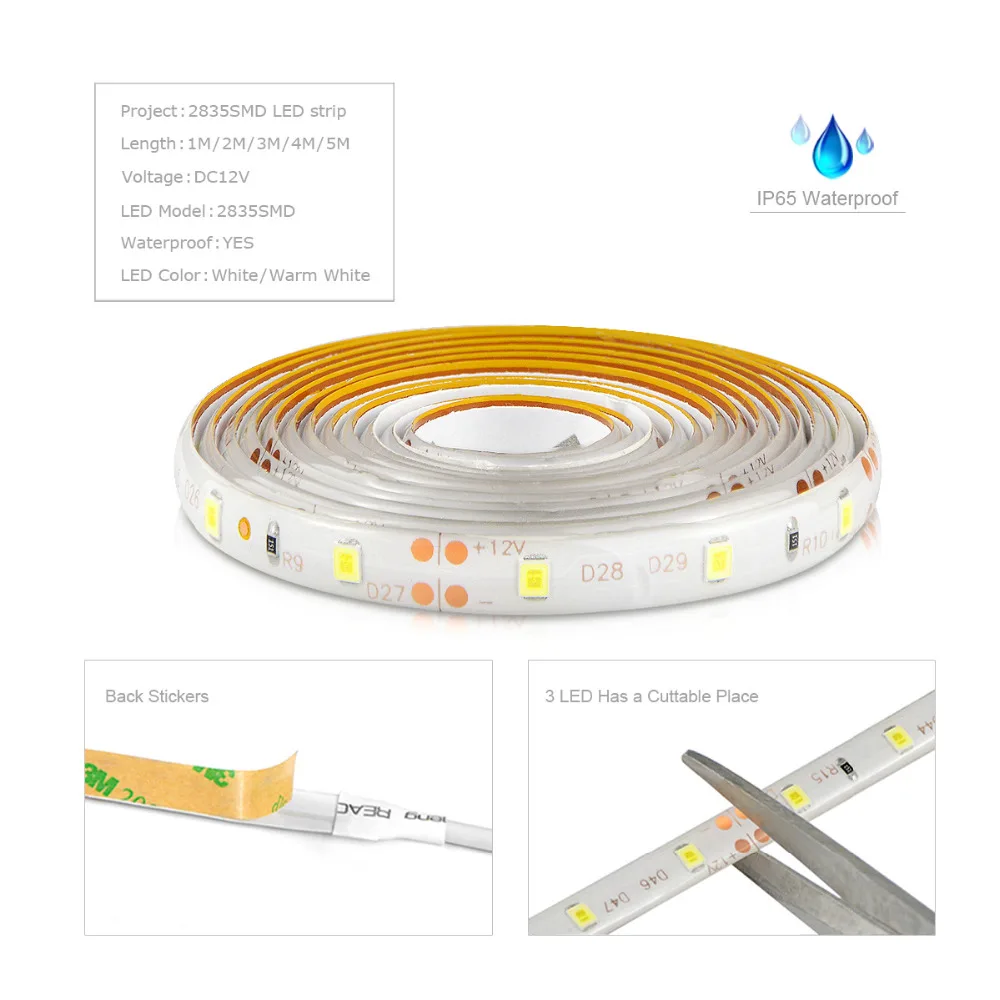 С регулируемой яркостью Светодиодные ленты светильник 12V Лента для шкафа Кухня Спальня украшения лампа с РФ Диммер Управление 110V 220V м, 1 м, 2 м, 3 м, 4 м, 5 м
