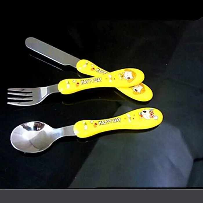 3Pcs/Set Portable Cute Cartoon Baby Stainless Steel Cutter Fork Spoon Cutlery Children Tableware 669