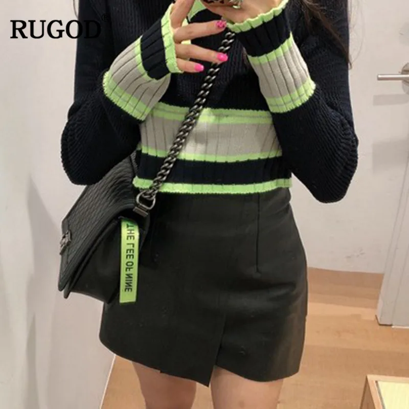 RUGOD/полосатые тонкие женские пуловеры в Корейском стиле вязаные свитера с