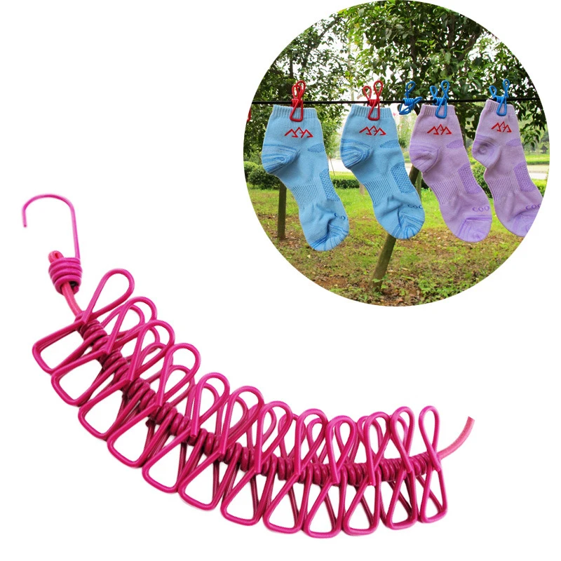 

1.8M Creative Portable Outdoor Windproof Cloth Hanging Drying Rack Quality Laundry Storage Telescopic Clothesline With 12 Clips