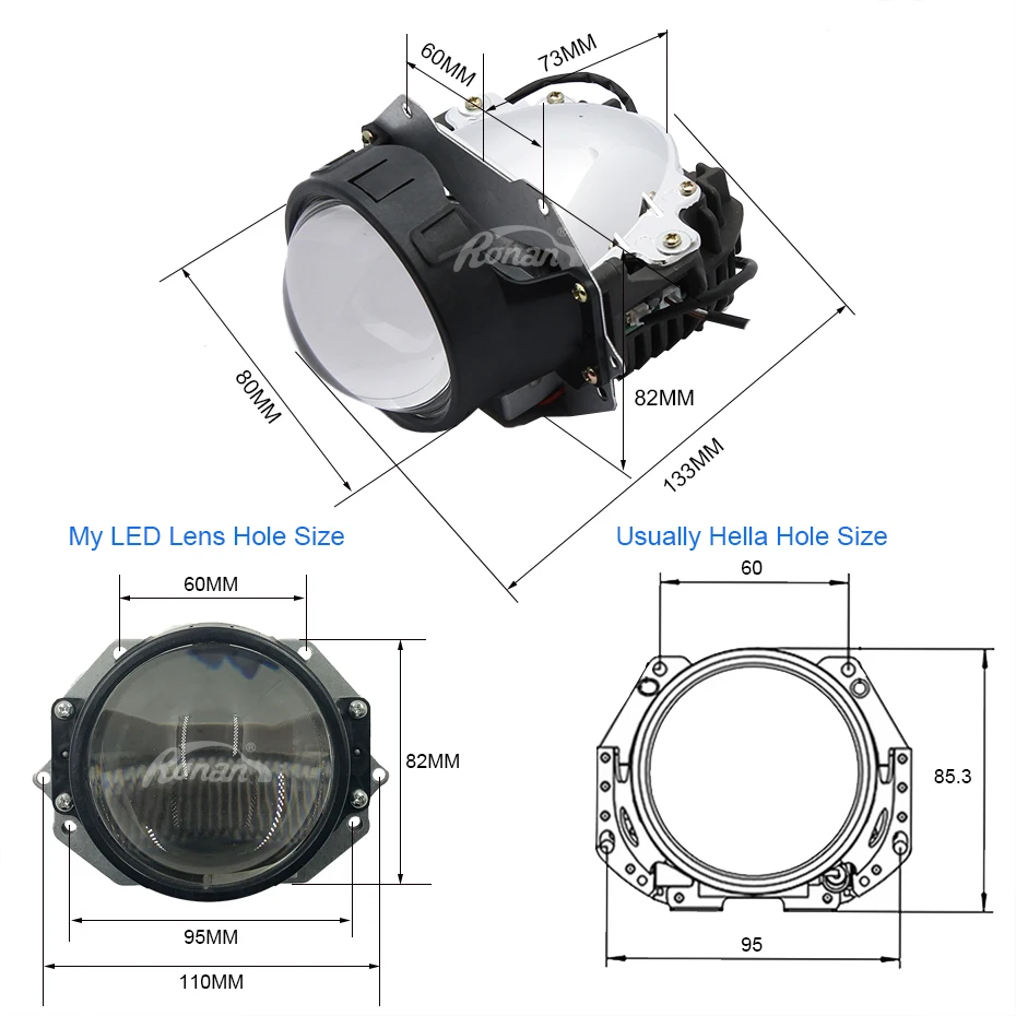 Автомобильный Стайлинг RONAN 3," Универсальный Bi светодиодный проектор фары объектив OS-ram чип супер Высокий Низкий Луч 5500K Авто налобный фонарь модифицированный