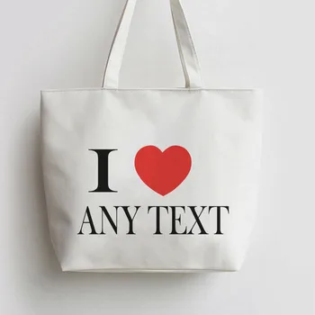 

Text phrase I Love Any Text Canvas Shopping bag Cartoon Tote bags Reusable Shopper Bag ,Grocery Bag AN084