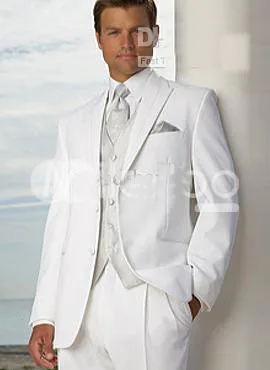 TOP SALE/Custom Made Top selling Two buttons Peak Lapel White Groom Tuxedos Groomsmen Men Wedding Suits Prom Clothingwedding men