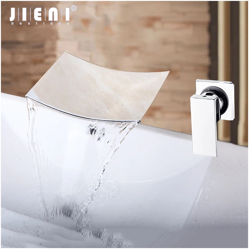 Jieni Baignoire Cascade Murale Chrome Poli Douche Salle De Bain Lavabo Robinet En Laiton Massif
