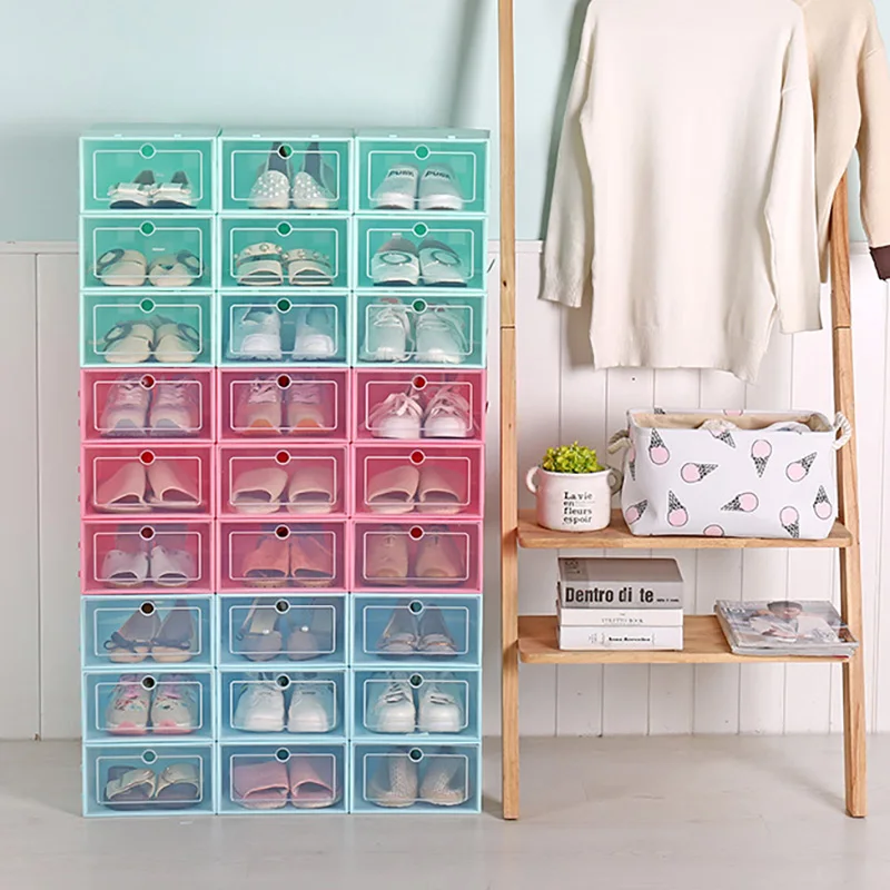 

3Pcs Mens Womens Shoes Organizer Drawer Transparent Plastic Shoe Storage Box Rectangle Storage Cabinet Racks Shoe Boxes