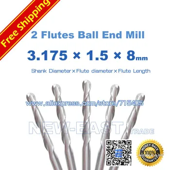 

3.175*1.5mm 3.175*1.5*8*38mm 2 flutes( two flutes) ball end mill milling cutters cutting tools solid carbide cnc router bits