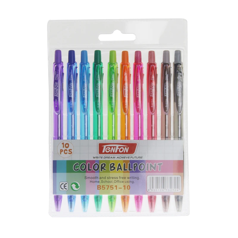 

10 Pcs Mixed Color Brief Design Ballpoint Pen Multicolor Ink Press Ballpoint Pen School Office Supply Wholesale