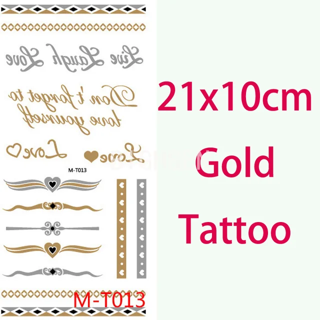 1 Sheet Love Gold Skin Tattoo Golden Tattoos Flash Art Tattoo Heart
