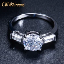 Cwwzircons уникальные белого золота Цвет большой каратного белого фианит Halo Обручение кольцо для Для женщин обручальное кольцо ювелирные изделия R076