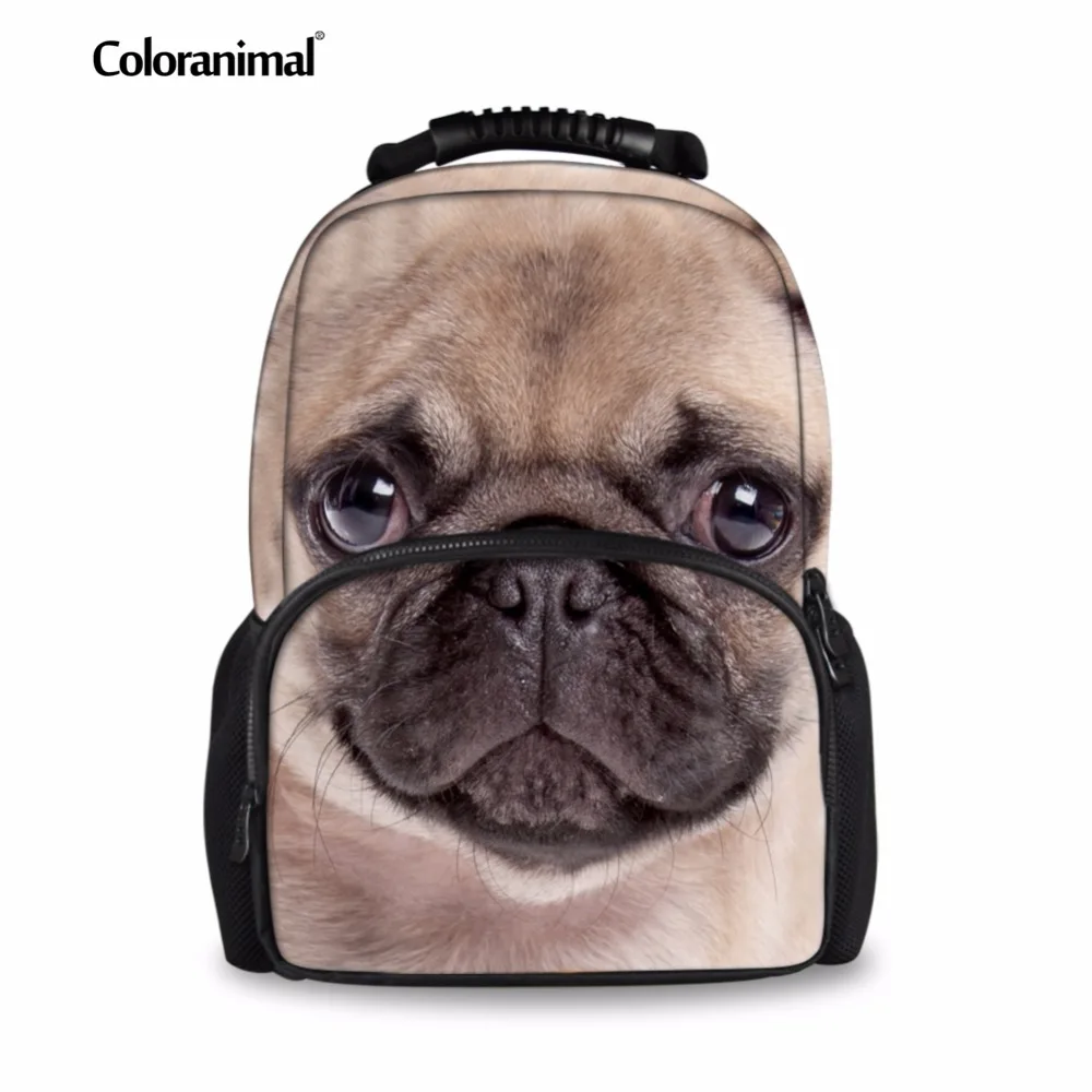 Coloranimal Cute Pug Dog College Student Daily Shoulder Backpack Teenage Girls Portable Bookbags