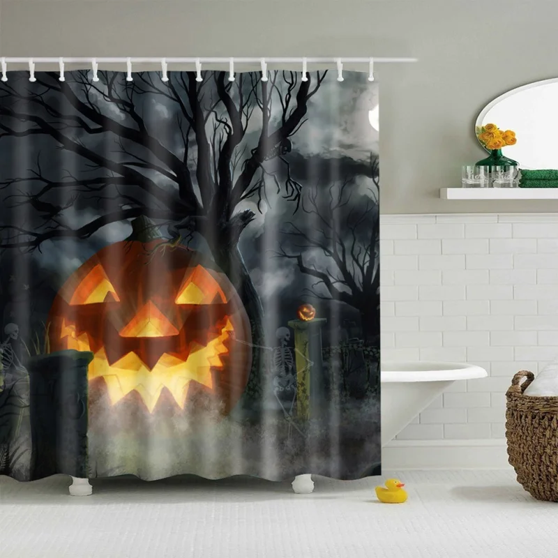 60 "x 72" Пользовательские Happy Halloween елка тыквы курица узор Водонепроницаемый полиэстер Ткань душ Шторы