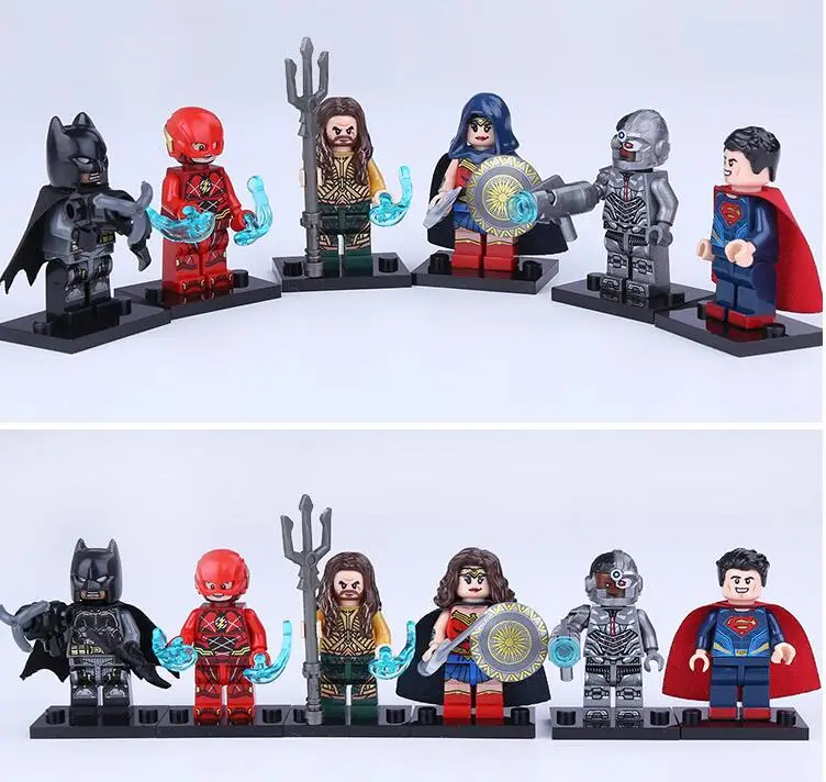 

6pcs/Set Justice League Batman Wonder Woman Superman Cyborg Aquaman Flash Building Block Mini Man Toys Compatible With Lego