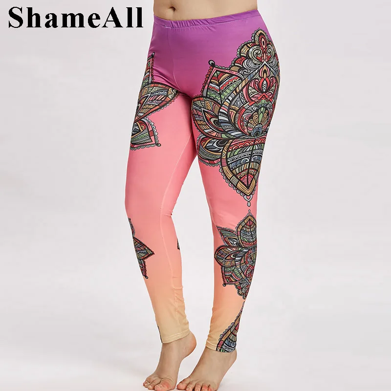

Plus Size Multicolor Design Floral Boho Print Leggings 4Xl 5Xl Spring Stretch Sport Legging Pencil Pants Sexy Ladies Trousers