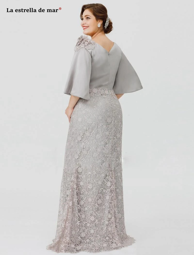 Robe mere de la mariee, новинка, кружевное шифоновое платье с рукавами-трубы, Серебряное Сексуальное Платье-Русалка, vestido mae da noiva, длинное платье для матери невесты
