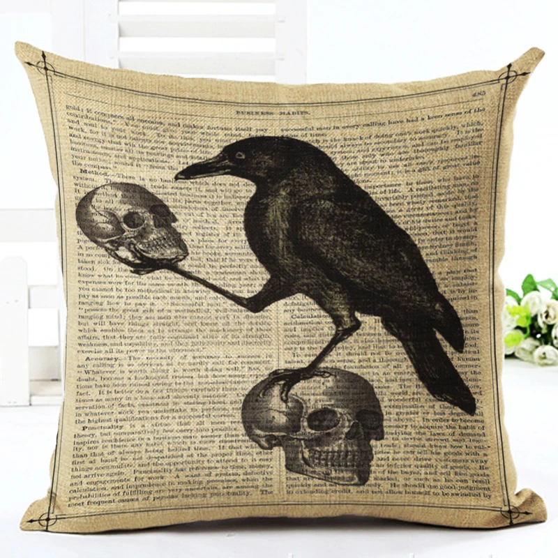 

Home Decor Text Background Black Bird Printed High Quality Cotton Linen Decorative Cushion Cover Pillowcase Car Seat 45*45cm