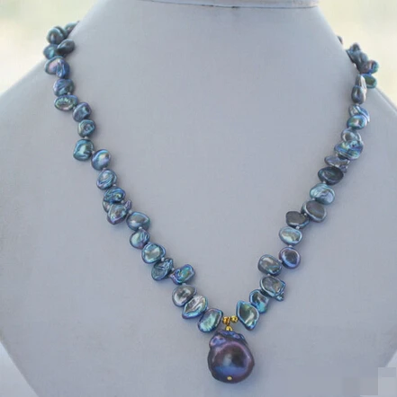 

huij 001711 black BAROQUE Keshi Reborn PEARL NECKLACE pendant 18inch