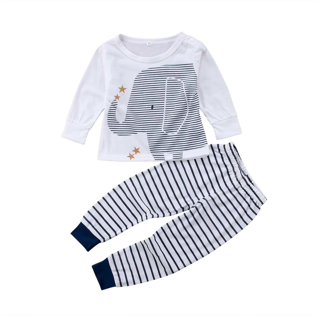 

Elephant Print Clothes Set Newborn Baby Boys Long Sleeve T shirt Tops Striped Pants Outfits Set Clothes 0-24M