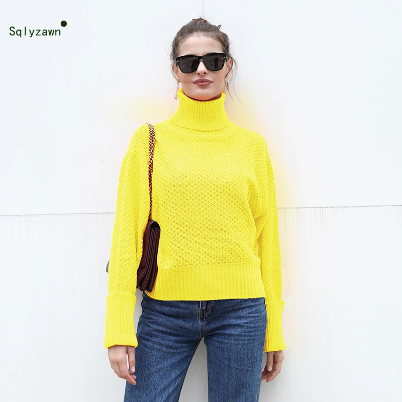 

Autumn Winter Turtleneck Neon Knitted Sweater Women Long Sleeve Loose Pullover Streetwear Christmas Oversized Pink Sueter Mujer
