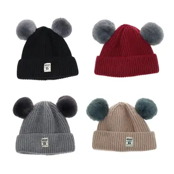 

Children Hat Baby Girls Boys Warm Winter Wool Hat Sweet Knit Beanie Hat With Two Fur Pom Pom Balls Kids Caps Baby Soft Hat Cap