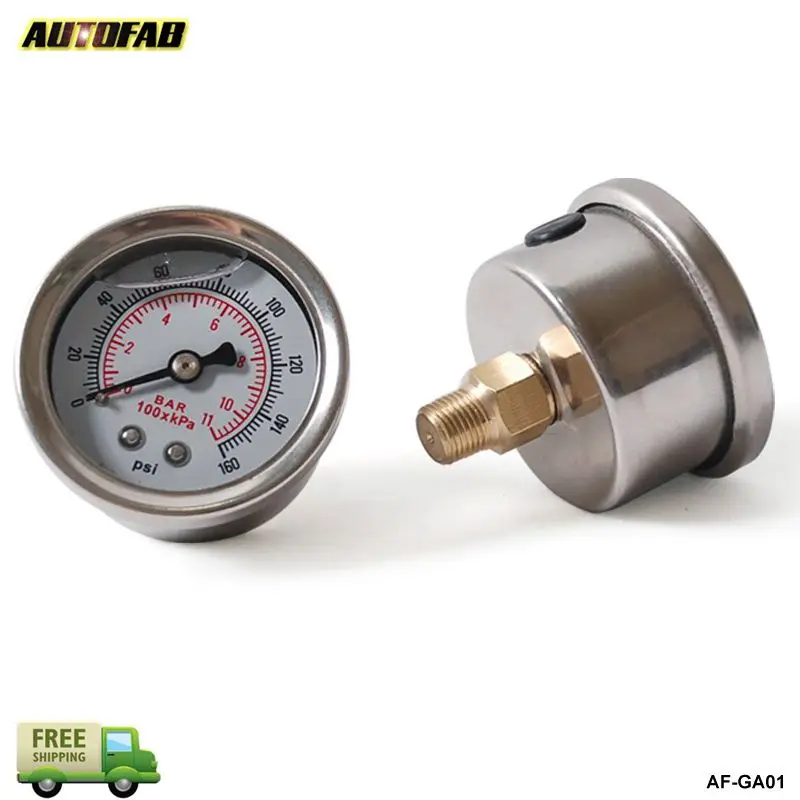 AUTOFAB - Fuel Pressure Regulator gauge 0-160 PSI / bar Liquid Fill chrome fuel/oil Gauge AF-GA01-FS