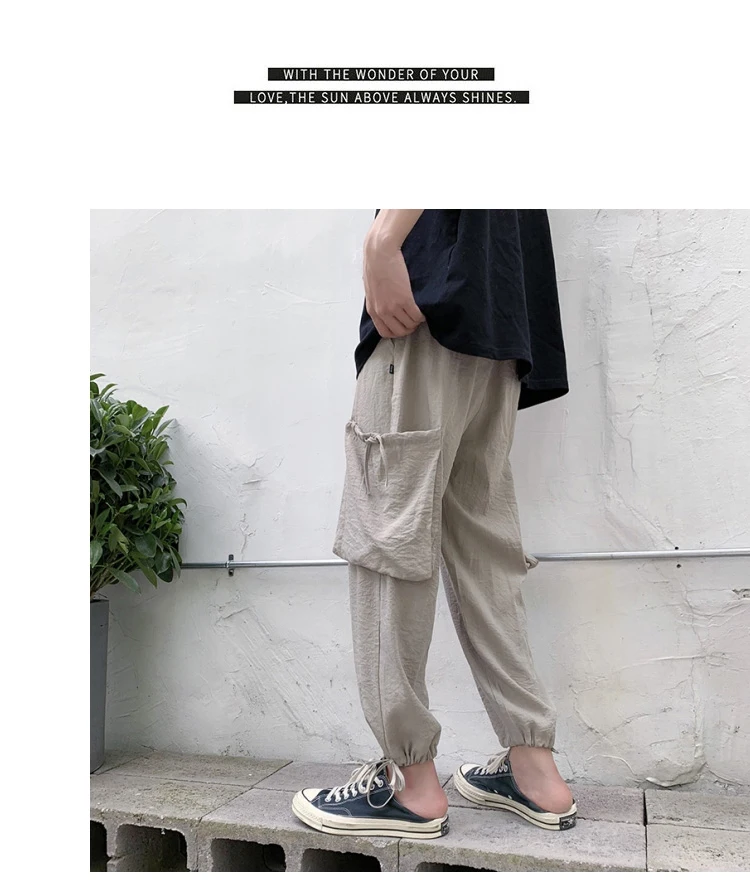2019 Весна и лето новый китайский стиль MaleComfortableHigh QualitySports сплошной цветной ремешок ширина свободные большие размеры повседневные штаны