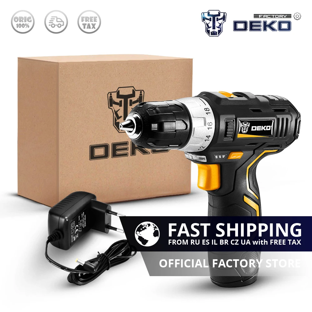 

Factory Outlet DEKO GCD12DU3 12V MAX Electric Screwdriver Lithium-Ion Battery Variable Speed LED Cordless Drill Standard Set
