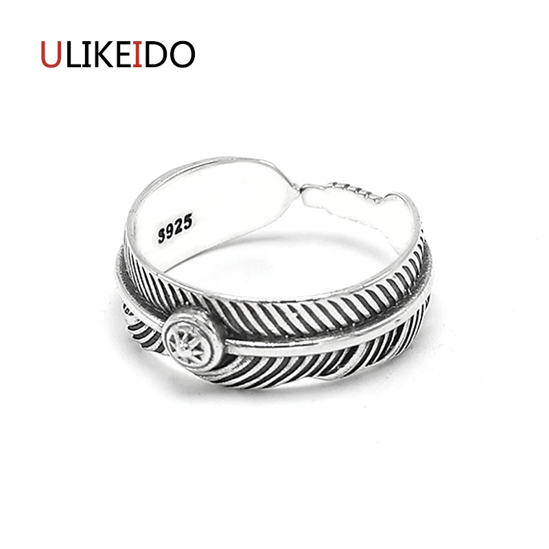 

Real 925 Sterling Silver Jewelry Feather Rings Adjust Eagle Punk Thai Silver Ring For Men And Women Birthday Gift 558