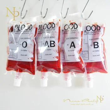 

Nicro 150ml Halloween Blood Type Decoration O AB A B Transparent Clear PVC Reusable Blood Bag Vampire Pouch Halloween #Oth55