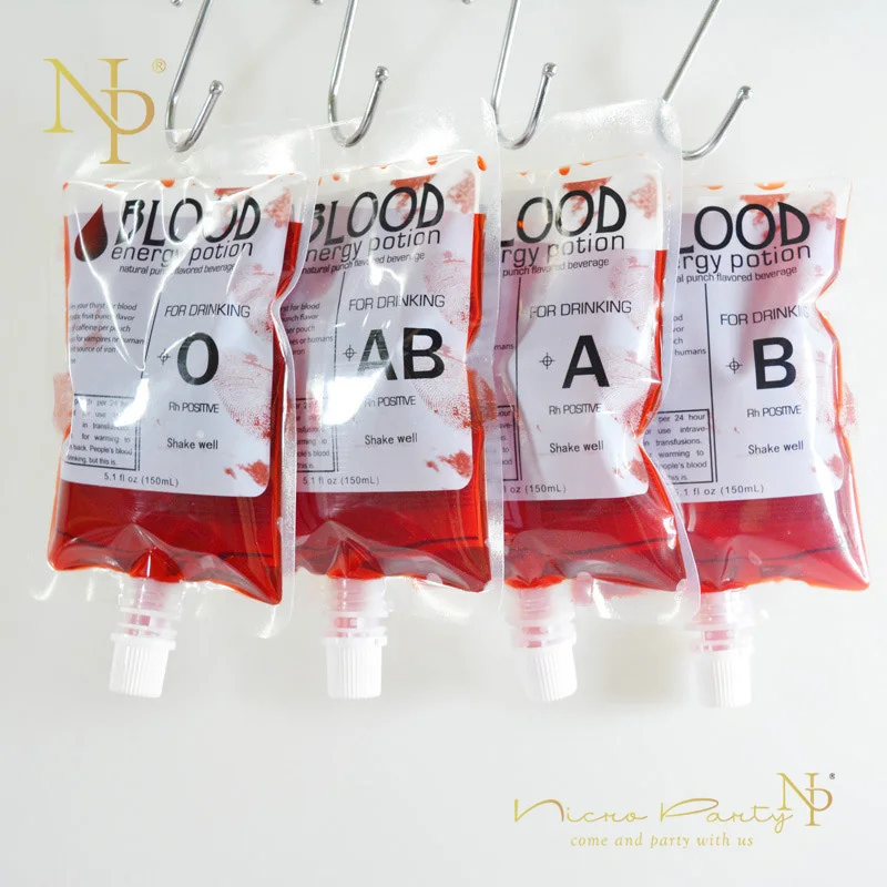 Nicro 150ml Halloween Blood Type Decoration O AB A B Transparent Clear PVC Reusable Blood Bag Vampire Pouch Halloween #Oth55