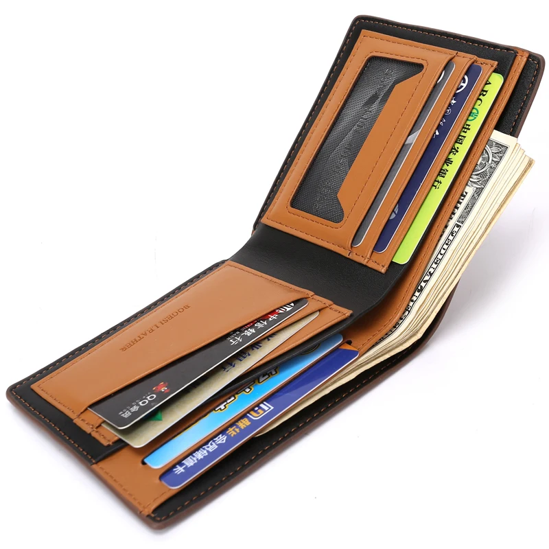 

male PU for men business solid button RFID identity short wallet slim purse best men leather wallet for men