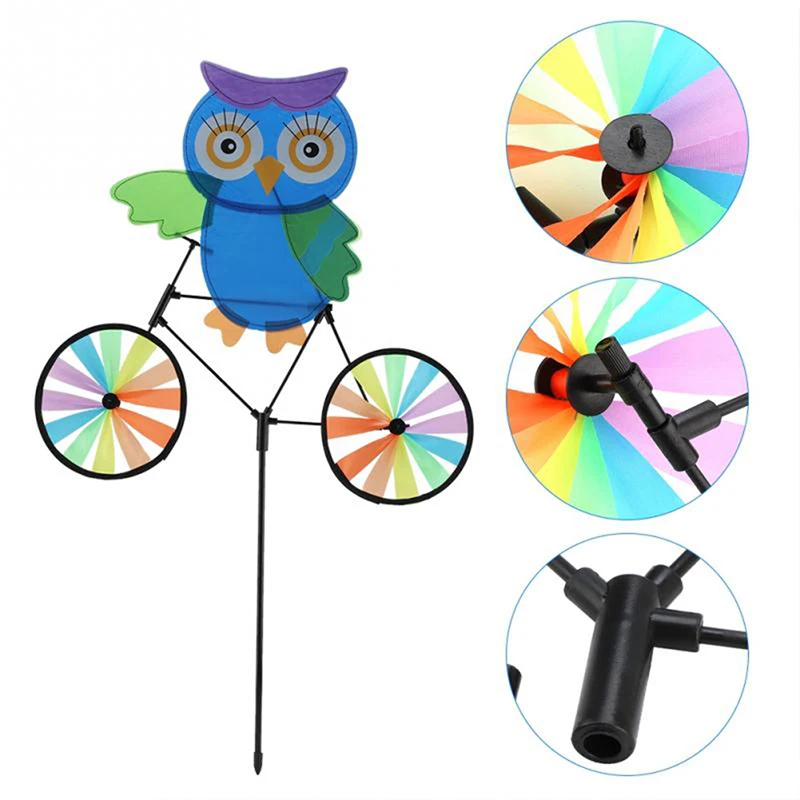 Милые 3D Животные Сова на велосипеде штифт ветряной мельницы Whirligig детские игрушки Spinner сад газон двор Декор