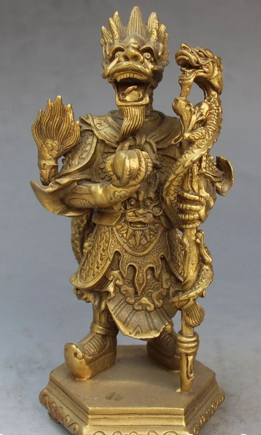 WBY---607+++6&quot Chinese Bronze Buddhist Warrior Protect Stand Dragon King Ball Buddha Statue | Дом и сад