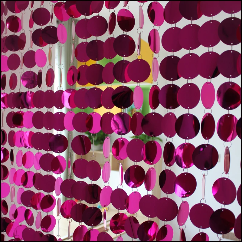 Pretty rose red color wedding decoration curtains home decoration accessories sequins Christmas tree decoration