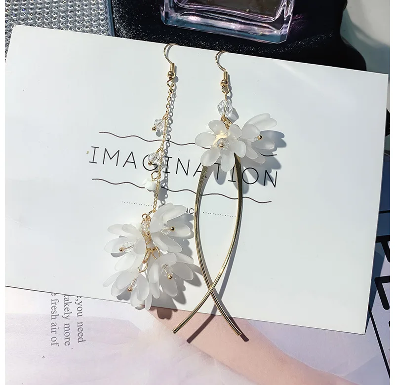 Серьги DREJEW с асимметричным цветком, сережки из серебристого золота 925, длинные серьги-капли из сплава для женщин, Свадебные Рождественские украшения E9211
