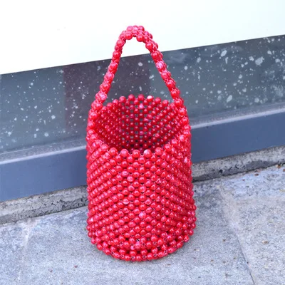 Женская акриловая жемчужная сумка-мешок с верхней ручкой и плетеными бусинами, ручная работа, маленькие открытые сумки, женские вечерние сумки - Цвет: Коричневый