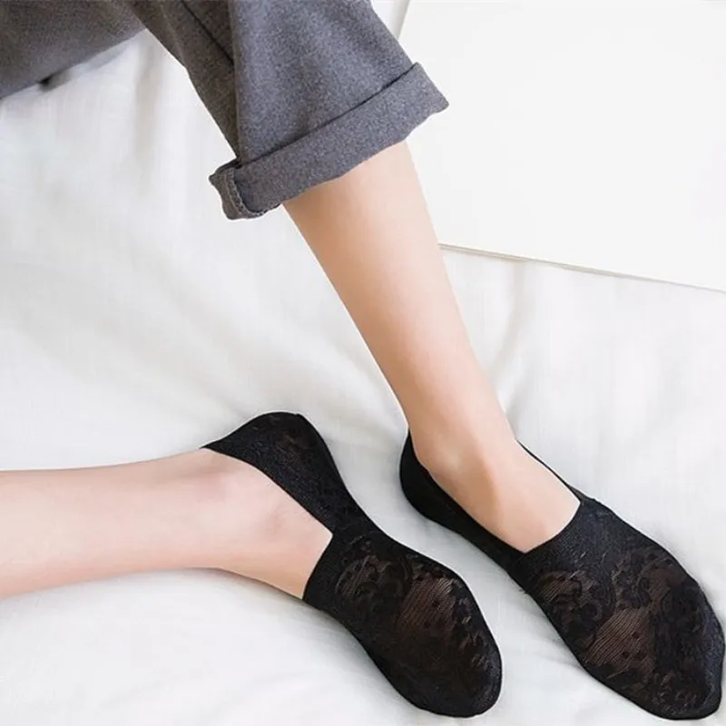 Jeseca/1 пара модных женских летних дышащих кружевных коротких носков, невидимые короткие носки, Нескользящие нескользящие носки, кавайные носки-Тапочки
