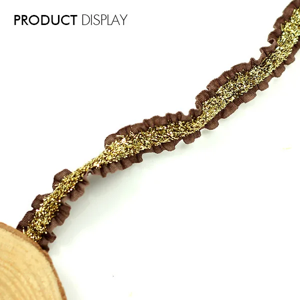 Эластичная лента для ленты 10 мм коричневая золотая кружевная отделка тесьма