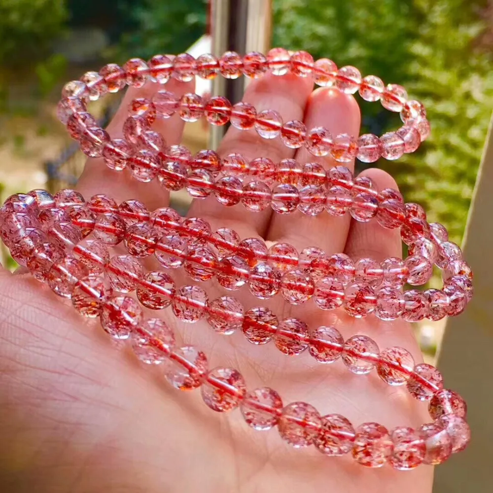 Из натуральной Lepidocrocite Кварцевые ожерелья красный супер семь 3 круга браслет с круглыми бусинами растягивающийся Кристальный Цепочки и ожерелья AAAAA