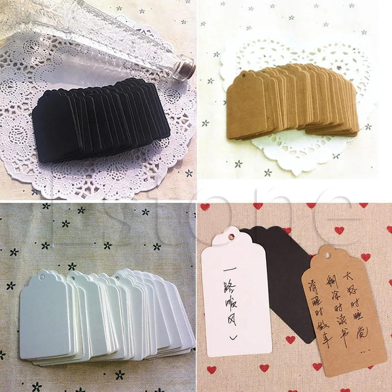 

100Pcs Kraft Paper Square Hang Tags Wedding Part y Favor Label Price Cards Gift