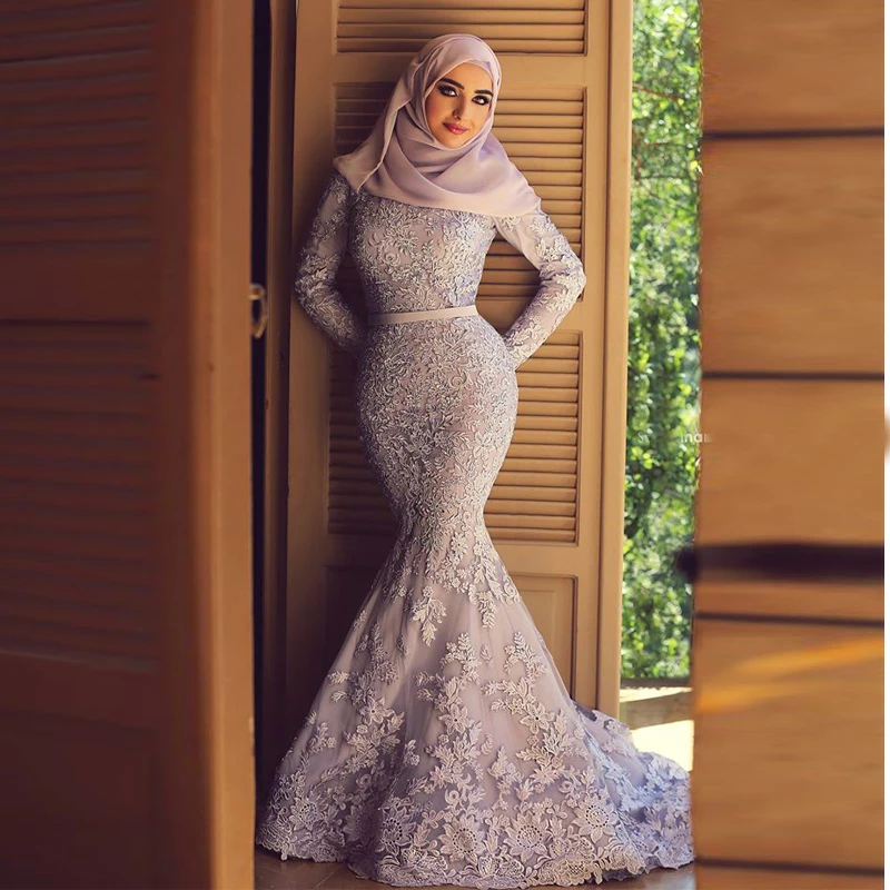 Fashionable Mermaid Hijab Prom Dresses 2016 High Neck Vintage Kuwait
