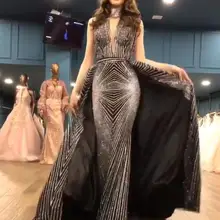 Блёстки черный Съемная юбка Выпускные платья 2K19 Sexy V средства ухода за кожей Шеи Арабский Русалка Вечерние длинные Дубай официальная
